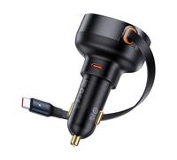Caricabatterie da auto Enjoyment Pro con cavo USB-C retrattile da 60 W, nero.