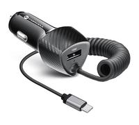 Caricabatterie da Auto Forcell USB 38W + Cavo USB-C QC 3.0 Nero Carbonio