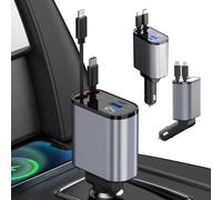 Caricabatterie da auto in1 con cavi retrattili, ricarica rapida USB C e adattatore per iPhone, design con cavo di ricarica nascosto per un abitacolo