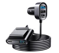 Caricabatterie da auto per 5 dispositivi, 2xPD + 2xQC3.0, 72W, 1,5 m, nero.