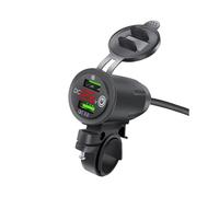 Caricabatterie da Auto per Manubrio Rider, Doppia Presa USB, Caricabatteria da Auto A Ricarica Rapida QC3.0 per Moto con Indicatore di Tensione A