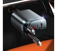 Caricabatterie da auto retrattile, 84 W, USB C 4 in 1, accessori per auto a ricarica rapida, adattatore per caricabatterie da auto per iPhone 17 16 15 14 13 12 Pro Max, Samsung, Pixel | Regali