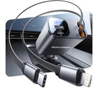 Caricabatterie da auto retrattile, Rocoren Caricabatterie da aut0 USB C 4 in 1 con cavo da 2,62 piedi, Caricabatterie da auto rapido da 69 W, Adattatore per accendisigari da aut0 per iPh0ne e Android