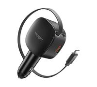 Spigen Essential 60W Caricatore Auto a 2 Porte, con Cavo Retrattile Integrato, Presa Accendisigari USB-C & USB-A, Compatible avec iPhone 17 17e 16 Samsung S26 S25 Google Pixel 10a 10 9 - Nero