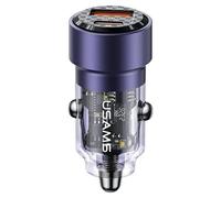 Caricabatterie da auto USAMS da 60 W con ricarica rapida USB-C/USB, colore viola