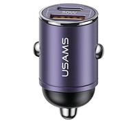 Caricabatterie da auto USAMS Power Delivery da 30 W con USB-C/USB, colore viola.