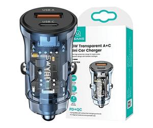 CARICABATTERIE DA AUTO USAMS US-CC164 C32 da 30 W, Blu