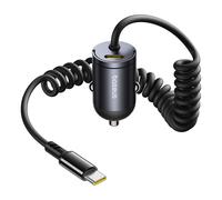 Caricabatterie da auto USB-C con cavo USB-C a spirale integrato da 30 W - Nero