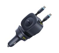 Caricabatterie da auto USB-C USB-A con cavi USB-C retrattili da 60 W - Nero