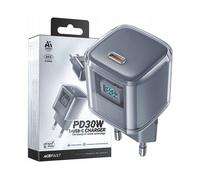 CARICABATTERIE DA MURO ACEFAST A53 PD GaN USB-C con schermo da 30 W, Grigio