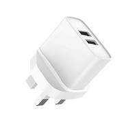 JAYM - Caricatore di rete doppio USB-a 12 W, 2,4 A, colore: bianco - Presa UK + Dubai