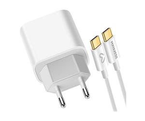 CARICABATTERIE DA MURO AVIZAR SEK-VIRT-17R (con cavo USB-C 1 m) da 20 W, Bianco