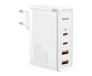 CARICABATTERIE DA MURO BASEUS Baseus GaN2 Pro Cargador Rápido 100W 2USB-C+2USB-A con Cable USB-C de 1M Blanco Bianco