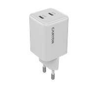 CANYON CU45CC GaN - Caricatore da parete doppio USB-C da 45 W, ricarica rapida PPS, adattatore di alimentazione UE a 2 porte, caricabatterie da viaggio compatto, bianco