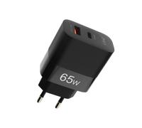 Caricabatterie da muro con 2 porte, 1x USB + 1x USB-C 65W compatto LinQ nero