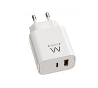 Ewent Caricatore USB C, Caricabatterie Rapido GaN Fast 20W, 2 porte USBC PD + USB-A QC3.0, Alimentatore USB Multipla Ricarica Veloce per iPhone/iPad/Tablet/Smartphone, Design Compatto, Bianco