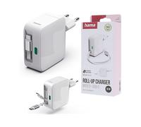 hama GaN - Caricatore rapido 30 W, 2 x USB-C, cavo di ricarica estraibile, Power Delivery 3.0 & Qualcomm Quick Charge 3.0, USB-C, bianco, 0,7 m