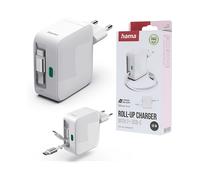 hama GaN - Caricatore rapido 65 W, 2 x USB-C, cavo di ricarica estraibile, Power Delivery 3.0 & Qualcomm Quick Charge 3.0, USB-C, bianco, 0,7 m