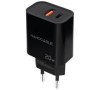 NANOCABLE 10.10.2008 - Caricatore USB-C PD e USB-A QC 20 W, doppia porta per la ricarica rapida, compatto e compatibile, colore nero
