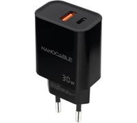 NANOCABLE 10.10.2012 - Caricatore USB-C PD e USB-A QC 30 W, doppia porta per la ricarica rapida, compatto e compatibile, colore nero
