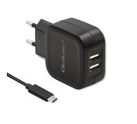 Caricabatterie da muro Qoltec 17W | 5V | 3,4A | 2xUSB + cavo USB Type-C