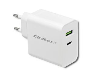 Caricabatterie da muro Qoltec 45W | 5-20V | 2,4-3A | USB Tipo C PD | USB | Bianc