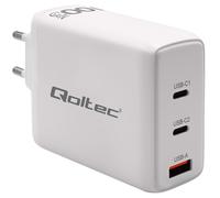 Caricabatterie da muro Qoltec GaN da 100 W | 5-20 V | 1,5-5 A | 2 x USB-C PD | 1