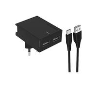 Swissten Smart IC Caricabatterie da Parete con 2 X USB 3A Power + cavo USB - USB C 1.2M Nero - 22044000
