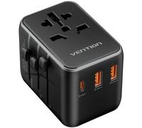 Caricabatterie da muro universale Vention FJEB0 USB-C 20W/2xUSB-A 18W 65W Adattatore da viaggio 4 spine