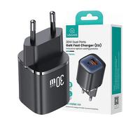 CARICABATTERIE DA MURO USAMS CC254 USB-C USB-A PD ricarica rapida da 30 W, Nero