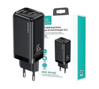 CARICABATTERIE DA MURO USAMS T47 PD con USB-C e USB da 65 W, Nero