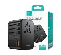 CARICABATTERIE DA MURO USAMS US-CC199 1 USB-A 2 USB-C universale da 65 W, Nero