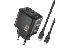 Caricabatterie da parete 2xUSB-C con cavo USB-C GaN PD 45W - nero