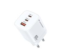 Caricabatterie da parete bianco GaN 65W 100-240V USB-A 2x USB-C