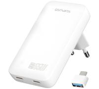 Caricabatterie da parete GaN 4smarts da 65 W con 2 porte USB-C, colore bianco.