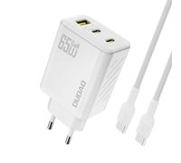 CARICABATTERIE DUDAO A29C GaN, 2 USB-C e 1 USB-A, cavo USB-C da 65 W, Bianco