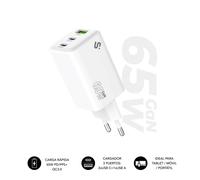 Caricabatterie da parete Subblim GaN 65W - 3 porte (2xUSB-C + 1xUSB-A) - Ricarica ultraveloce - Bianco