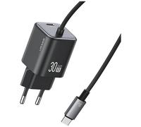 Caricabatterie da parete USAMS GaN da 30 W con 2 porte USB-C, colore nero.