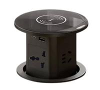 Caricabatterie da tavolo con presa pop-up sollevabile 4-Plug + B-Port + C-Port + ricarica wireless,Black