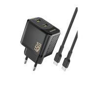 CARICABATTERIE DUDAO A28PCEU PD, 2 porte USB-C, cavo 1 m da 45 W, Nero