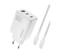 CARICABATTERIE DUDAO A29C GaN, 2 USB-C e 1 USB-A, cavo USB-C da 65 W, Bianco