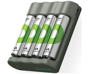 Caricabatterie GP RECYKO B441 con 4 batterie AA da 2100 mAh incluse.