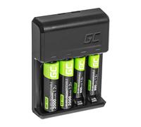 Green Cell VitalCharger - Caricatore + 2 batterie AA 2000 mAh + 2 batterie AAA 800 mAh per NI-MH AA AAA R6 R03 Mignon con micro USB-C. Sistema di ricarica a 4 canali - ricarica da 1 a 4 AA o AAA, LED
