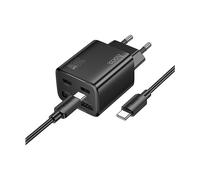 caricabatterie HOCO N56, Universale Smartphone, Tablet, Dispositivi USB-C e USB-A compatibili da 30 W, Nero