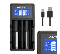 Caricabatterie Intelligente con Schermo LCD e Ricarica Rapida 5V/2A, Compatibile con Batterie Li-Ion 18650/21700/20700/26650 e Ni-MH/Ni-Cd AA/AAA/C, con Porta Type-C