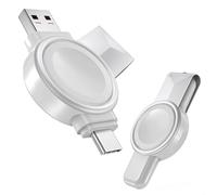 Caricabatterie magnetico wireless portatile 2 in 1 per Apple Watch, USB C e USB A, ricarica rapida, da viaggio, compatibile con iWatch Ultra/Serie 9/8/7/6/SE/SE2/5/4/3/2/1 (grigio)