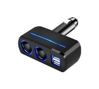 Caricabatterie multipresa da 12 V con 2 prese accendisigari, 2 porte USB e luce LED integrata.