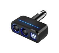Caricabatterie multipresa da 12 V con 2 prese accendisigari, 2 porte USB e luce LED integrata.