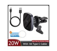(Caricabatterie nero da 20 W) Supporto magnetico per auto da 30 W, caricabatterie wireless per Apple
