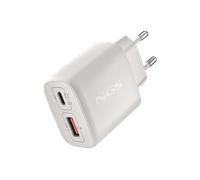 NGS EON 45W White - Caricatore da Parete Ultra-Rapido con 2 Porte USB-C (PD & PPS 45W) e USB-A (QC 3.0 18W), Compatto e Portatile per Smartphone e Tablet, Tecnologia GaN Ignifuga, Ricarica Simultanea